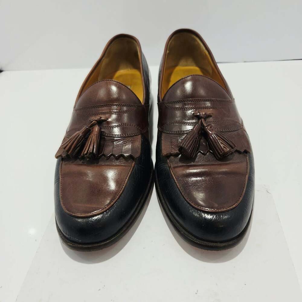 Johnston & Murphy Two-Tone Brown and Black Leather Tassel Kiltie Loafers Men's S